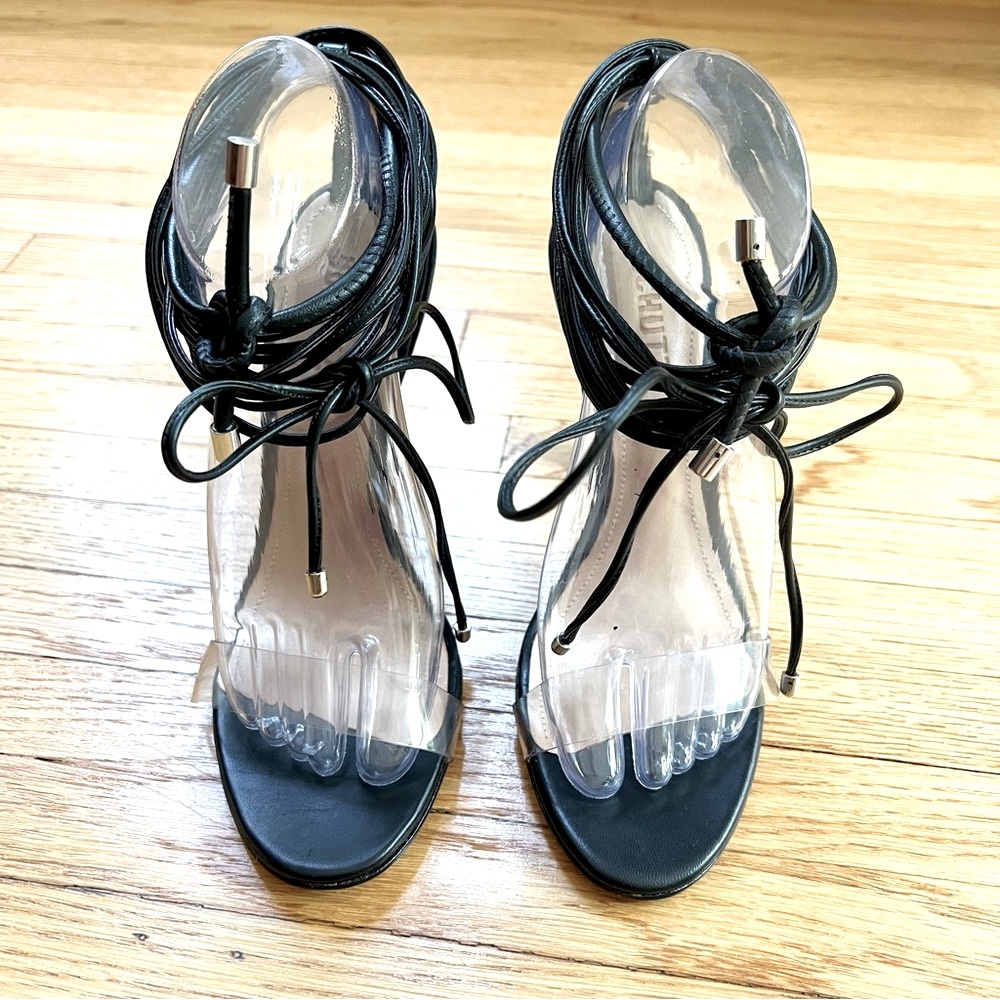 SCHUTZ Jessie Vinyl & Nappa Leather Sandals Black and Clear Size 8.5 - Picture 11 of 15